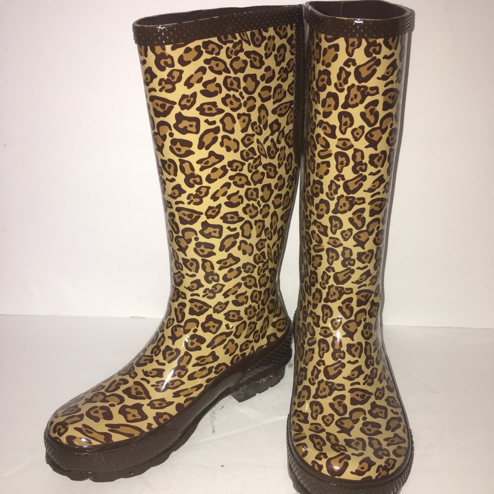 Crocs Cheetah print rain boots